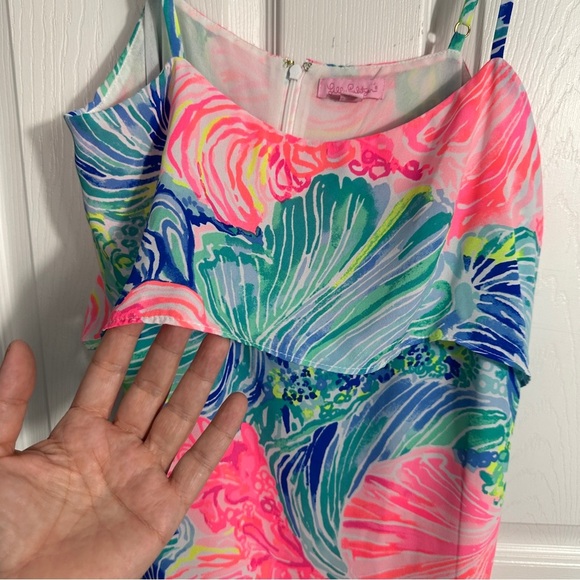 Lilly Pulitzer Lexi dress in "Beach Please," size M, slip dress, flounce overlay - Picture 11 of 14